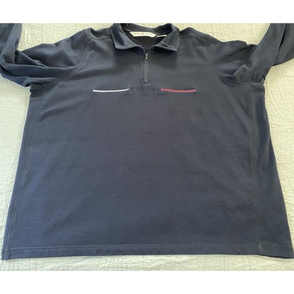 Tommy Hilfiger 1/4 Zip Sz 3X LS Front Logo Navy Blue Versatile Comfort Top - Picture 1 of 8